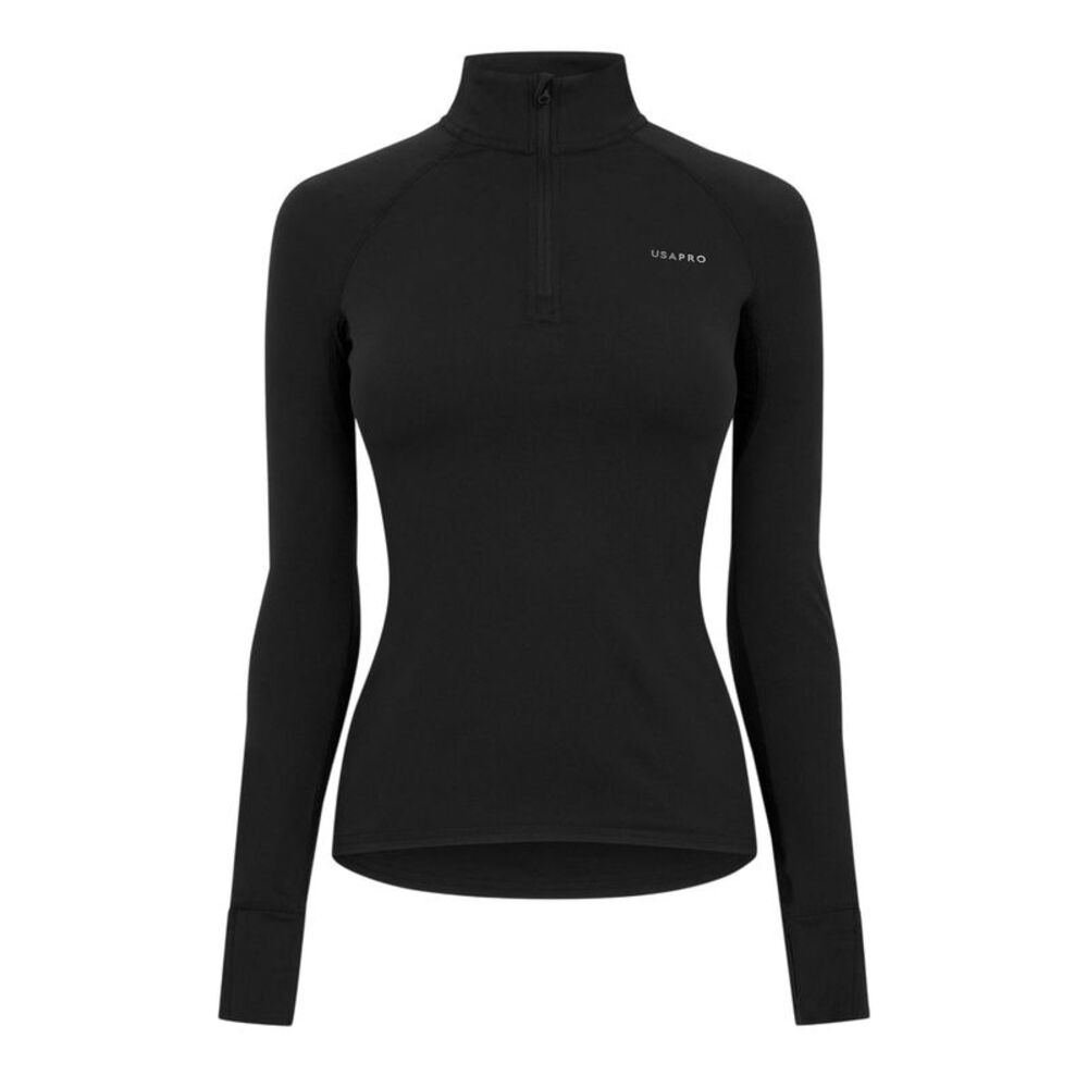 USA Womens/Ladies Plain Long-Sleeved Base Layer Top / Black